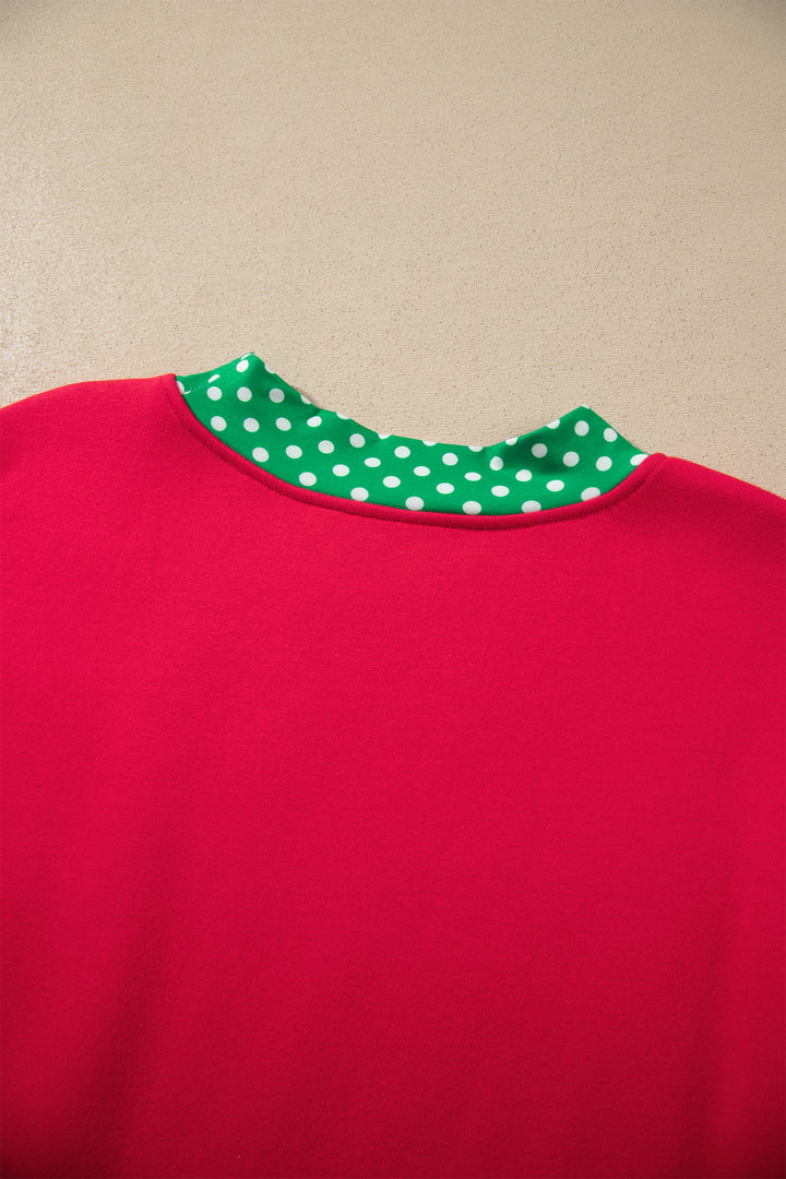 Racing Red Colorblock Polka Dot Contrast Trim Oversized Sweatshirt