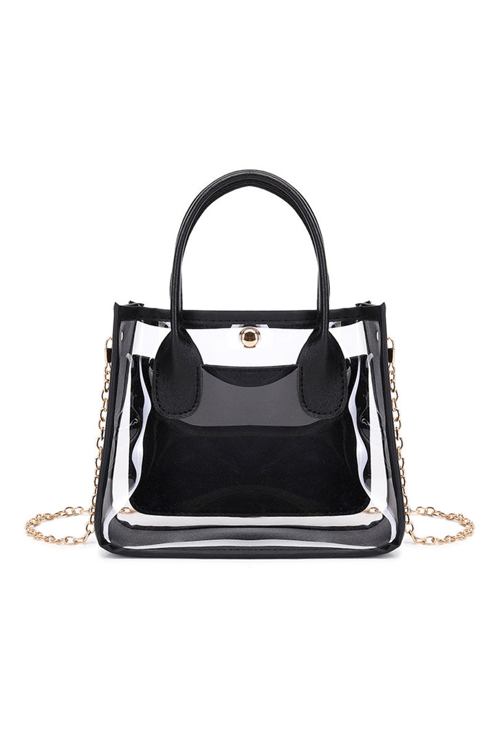 PVC PU Leather Patchwork Chain Strap Shoulder Bag