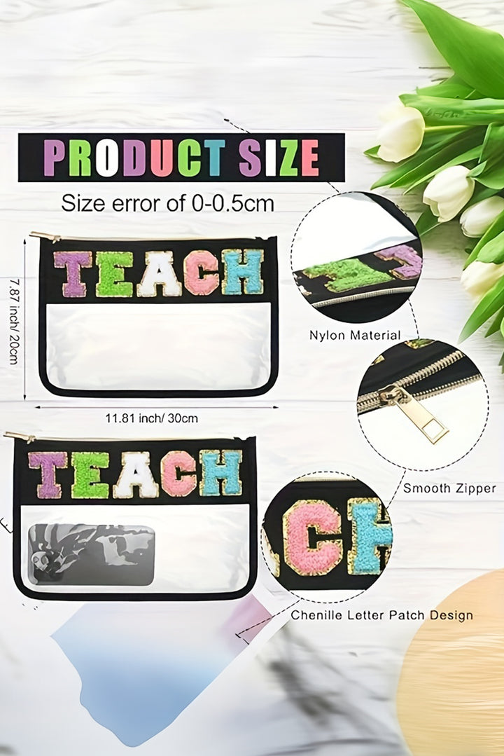 TEACH Glitter Chenille Clear PVC Makeup Bag