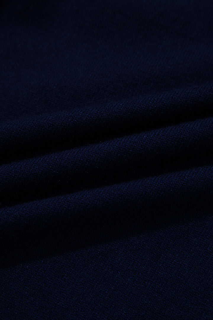 Navy Blue Drop Shoulder Long Sleeve Striped Pullover Sweater