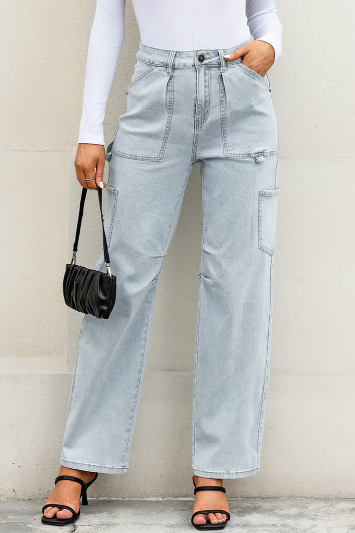Sky Blue Multi Pocketed Y2K Street Fashion Shift Jeans