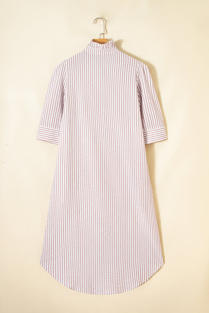 Frilled Collar Half Sleeve Shirt Maxi Dress