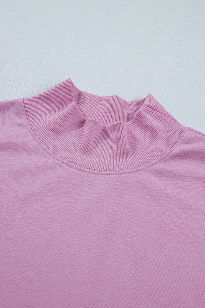 Phalaenopsis Solid Color High Neck Cap Sleeve Loose Top