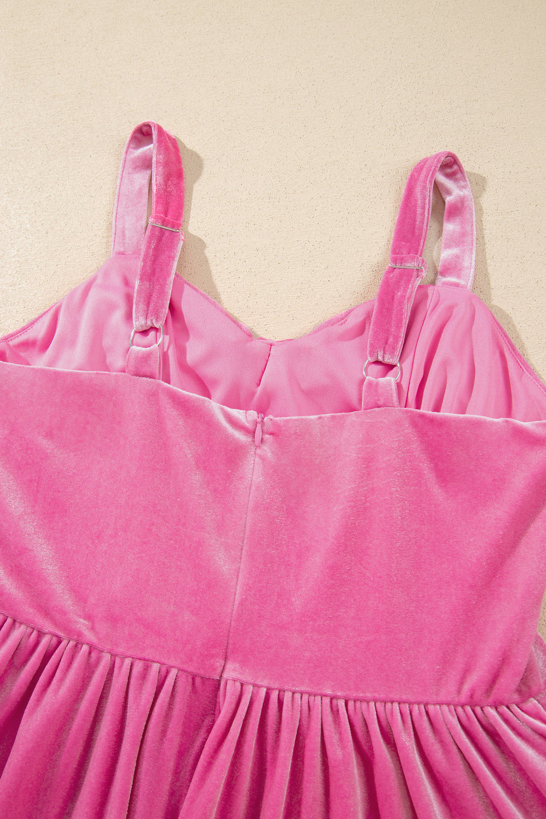 Sachet Pink Sweet Bow Neck Adjustable Strap Velvet Short Dress