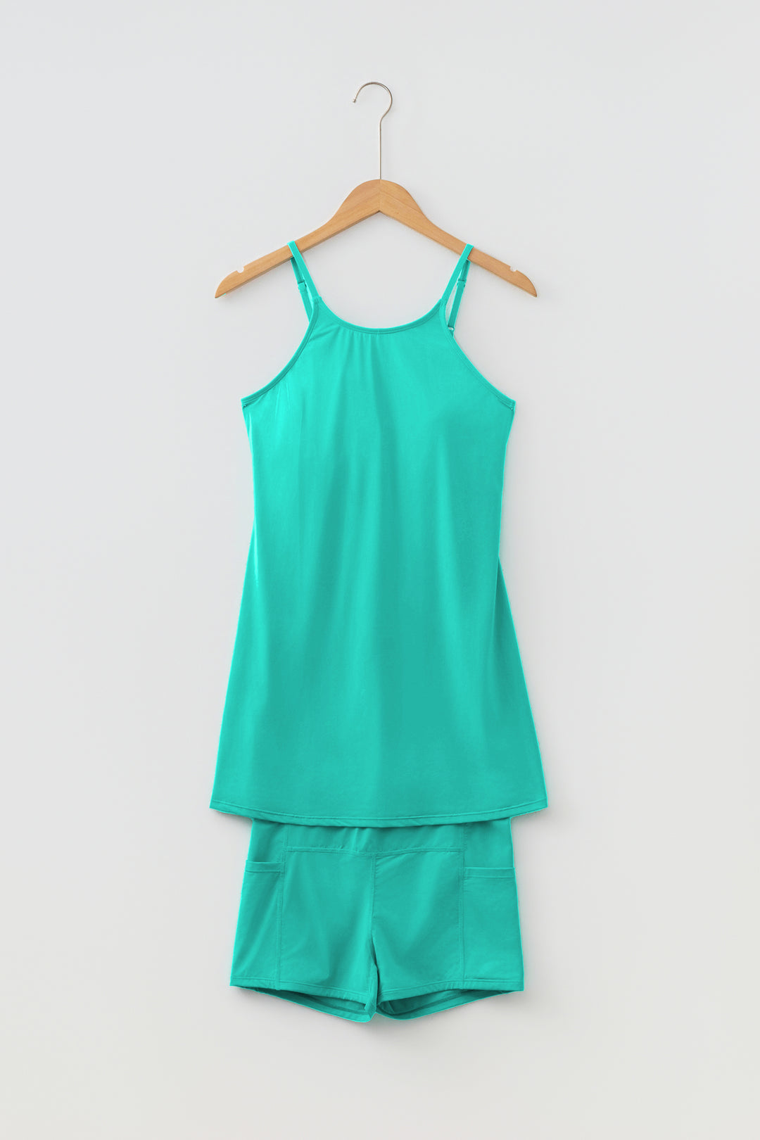 Sea Green Tunic Tank Dress Athletic Shorts Two Piece Set
