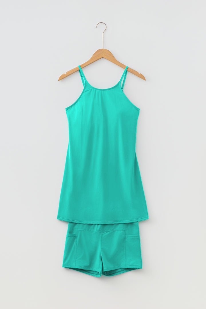 Sea Green Tunic Tank Dress Athletic Shorts Two Piece Set