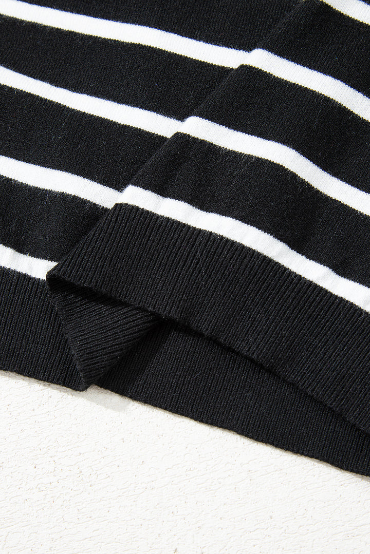 Ribbed Trim Round Neck Bubble Sleeve Knitted Top