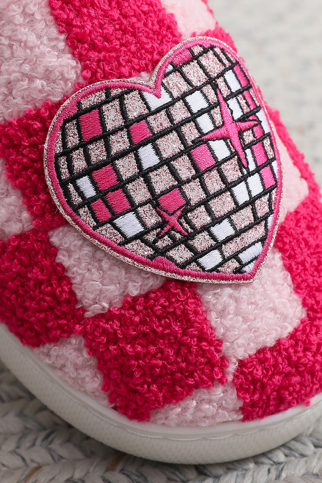 Disco Checkered Heart Plush Winter House Slippers