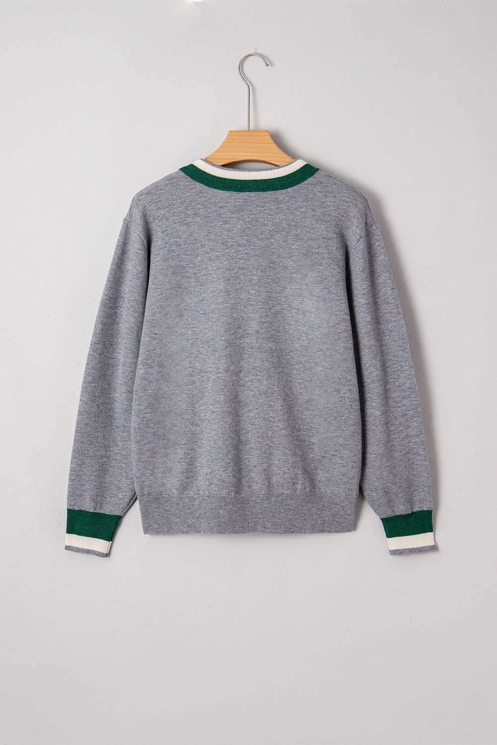 Contrast Striped Trim V Neck Varsity Sweater