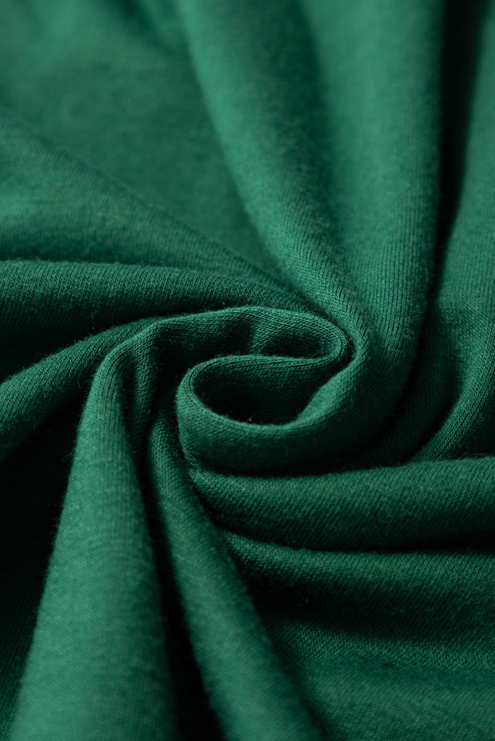 Dark Green Round Neck Rolled Sleeve Plus Size T-shirt
