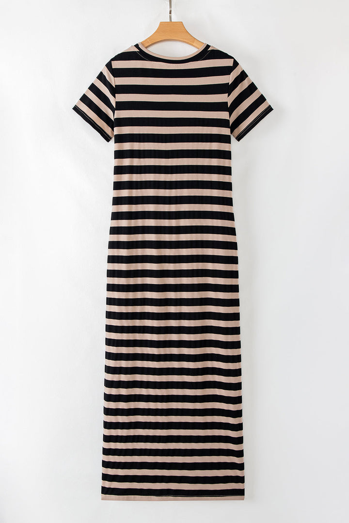 casual round neck t shirt maxi dress with pockets