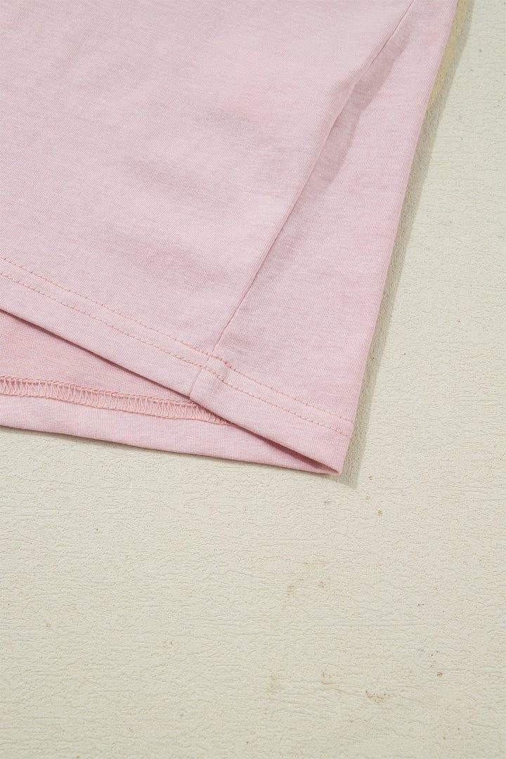 Pink Contrast Floral Patched Flowy Half Sleeve Blouse