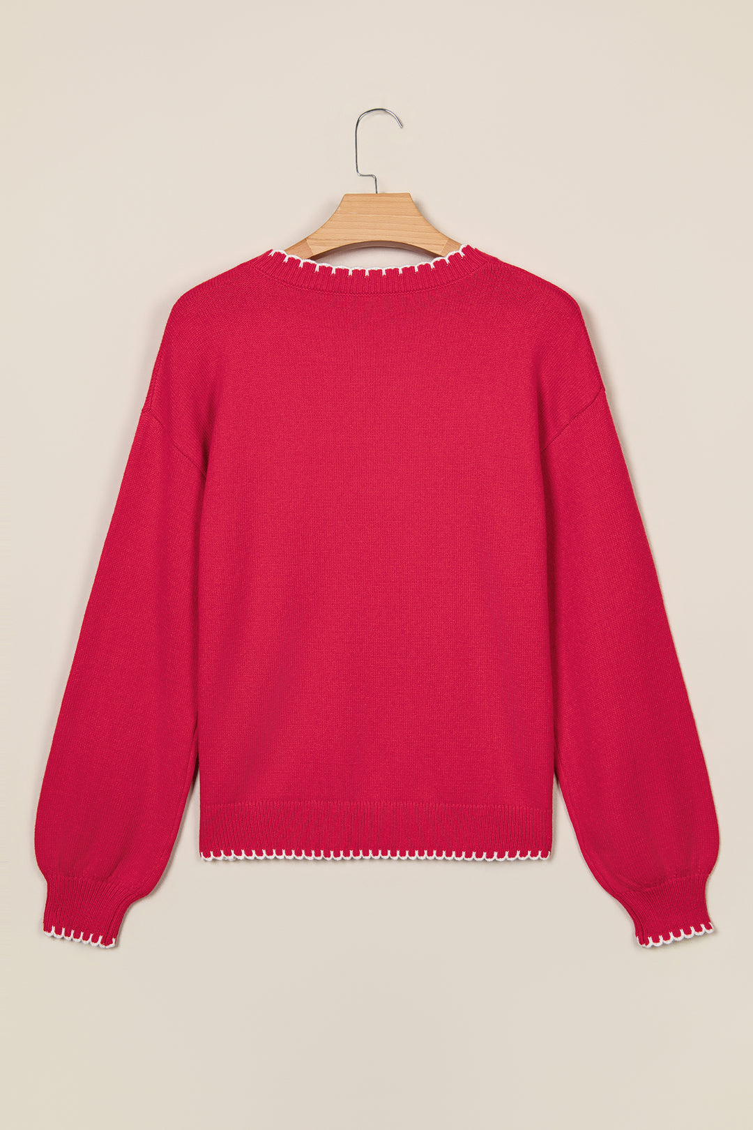Racing Red Stitched Detail Christmas Tree Holiday Casual Sweater