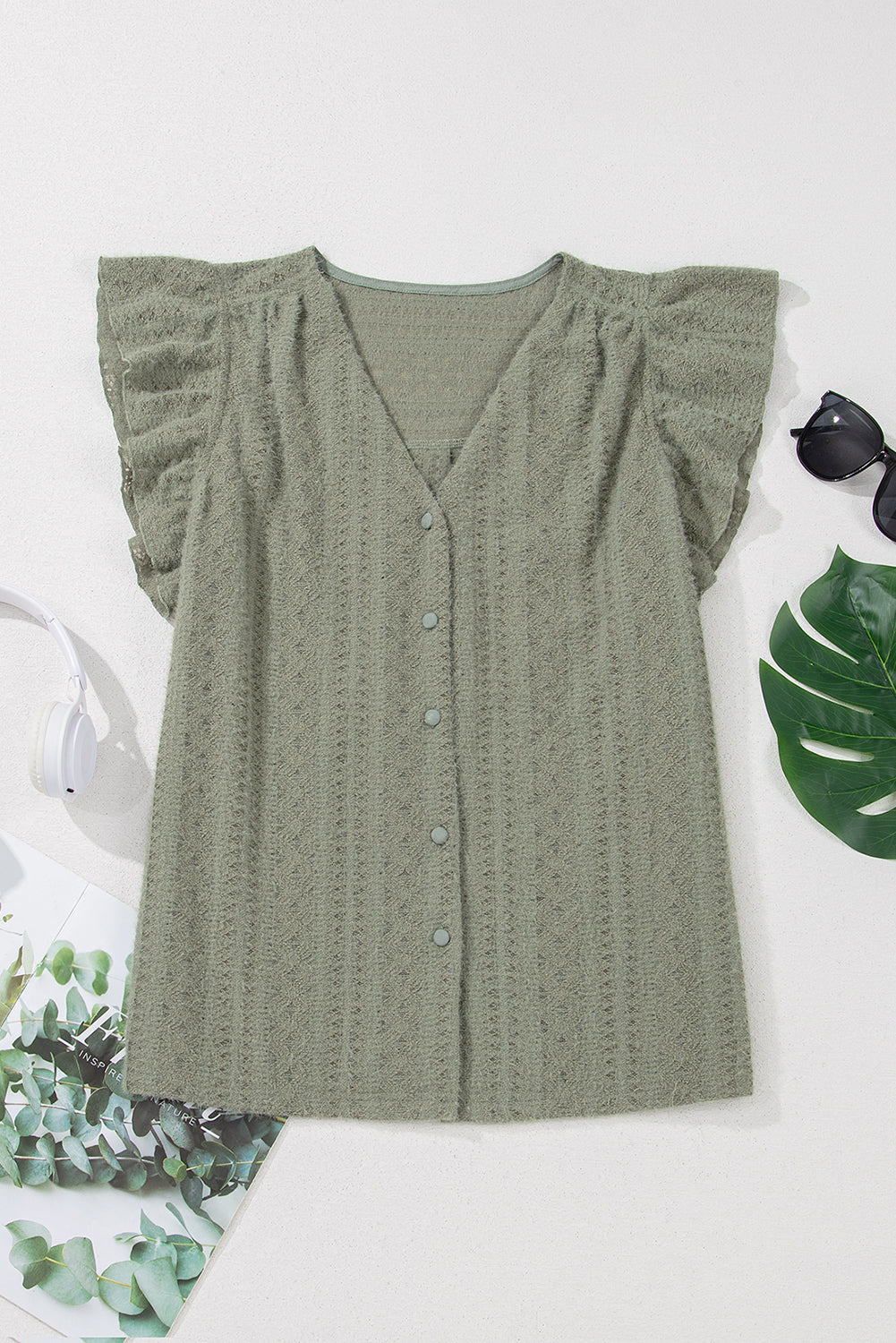 flutter sleeve lace v neck shirt
