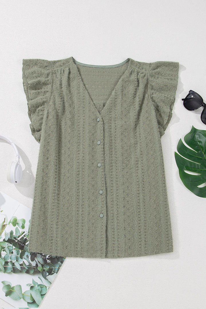 flutter sleeve lace v neck shirt