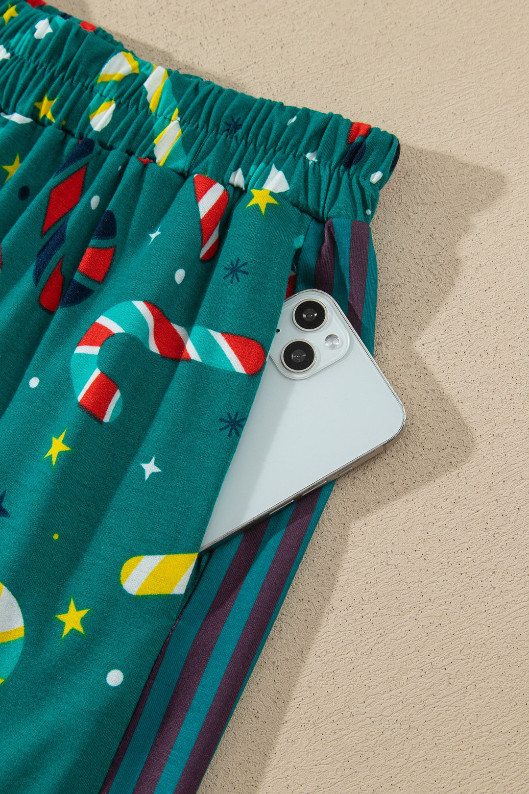 Green Abstract Candy Cane Print Long Sleeve Two Piece Lounge Set