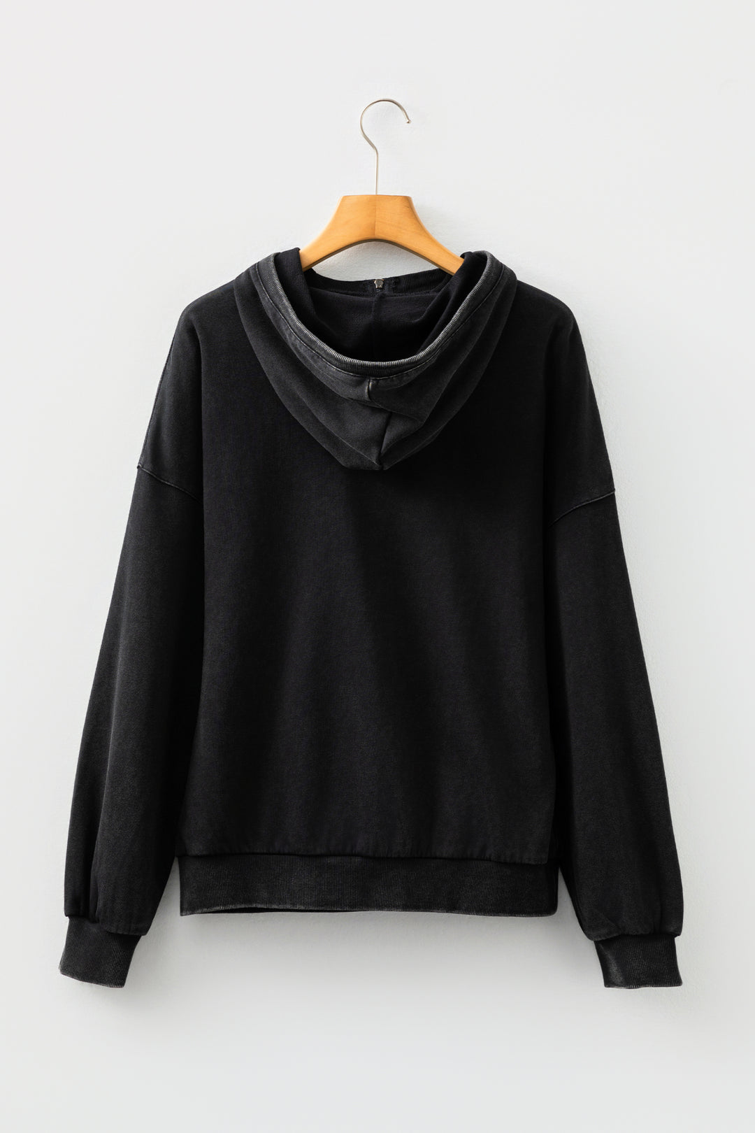 Black Half Zip Kangaroo Pocket Mineral Wash Baggy Hoodie