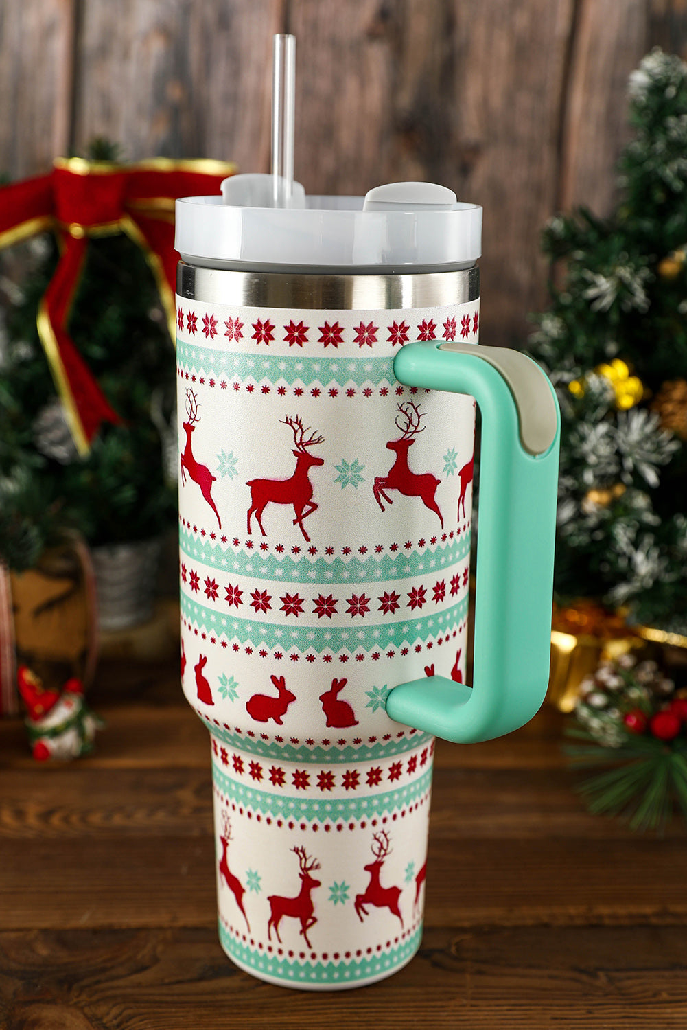 Gobelets en acier inoxydable avec poignée et imprimé de Noël, 1 134 ml