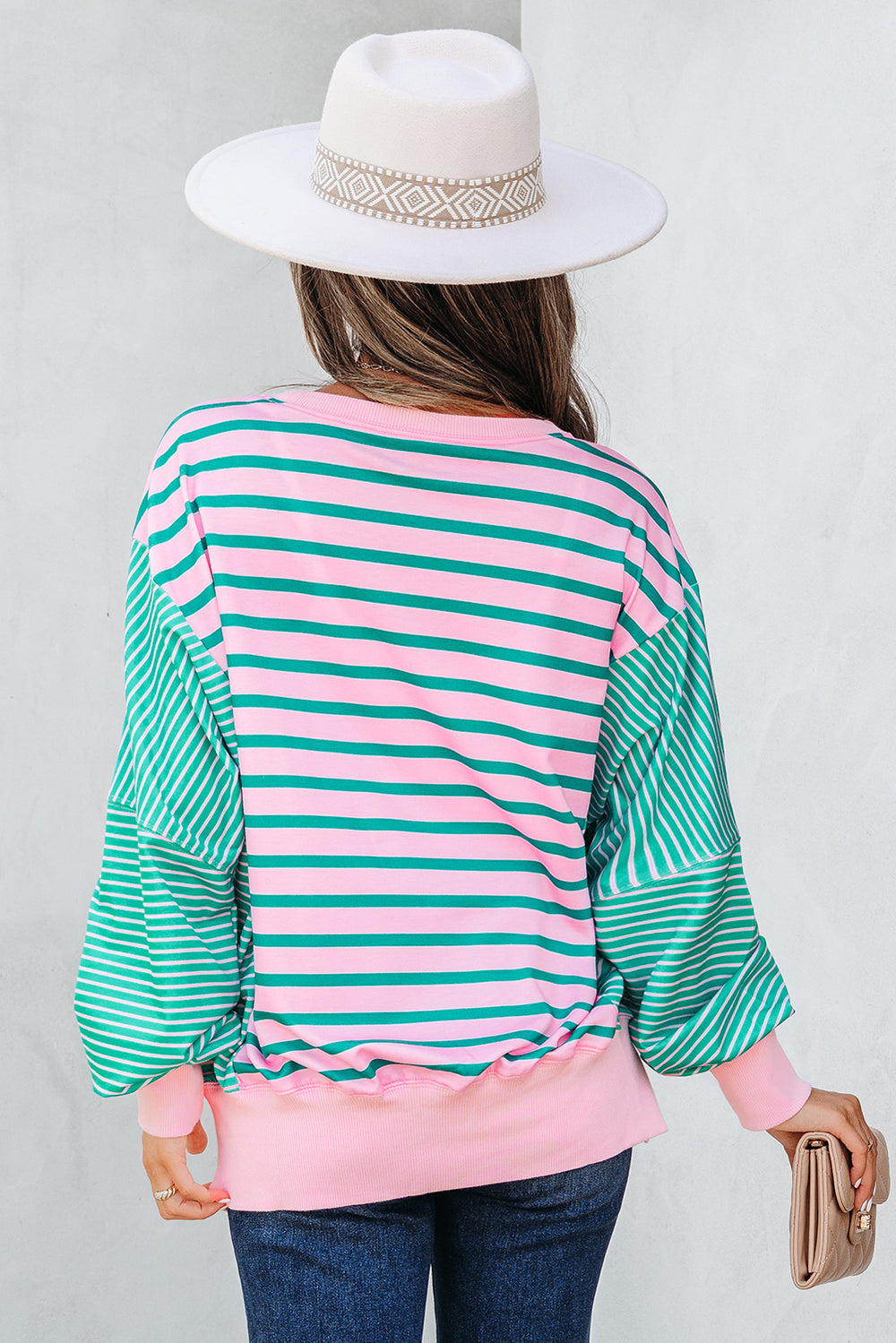 Mix Pattern Color Block Patchwork Side Slit Baggy Sweatshirt