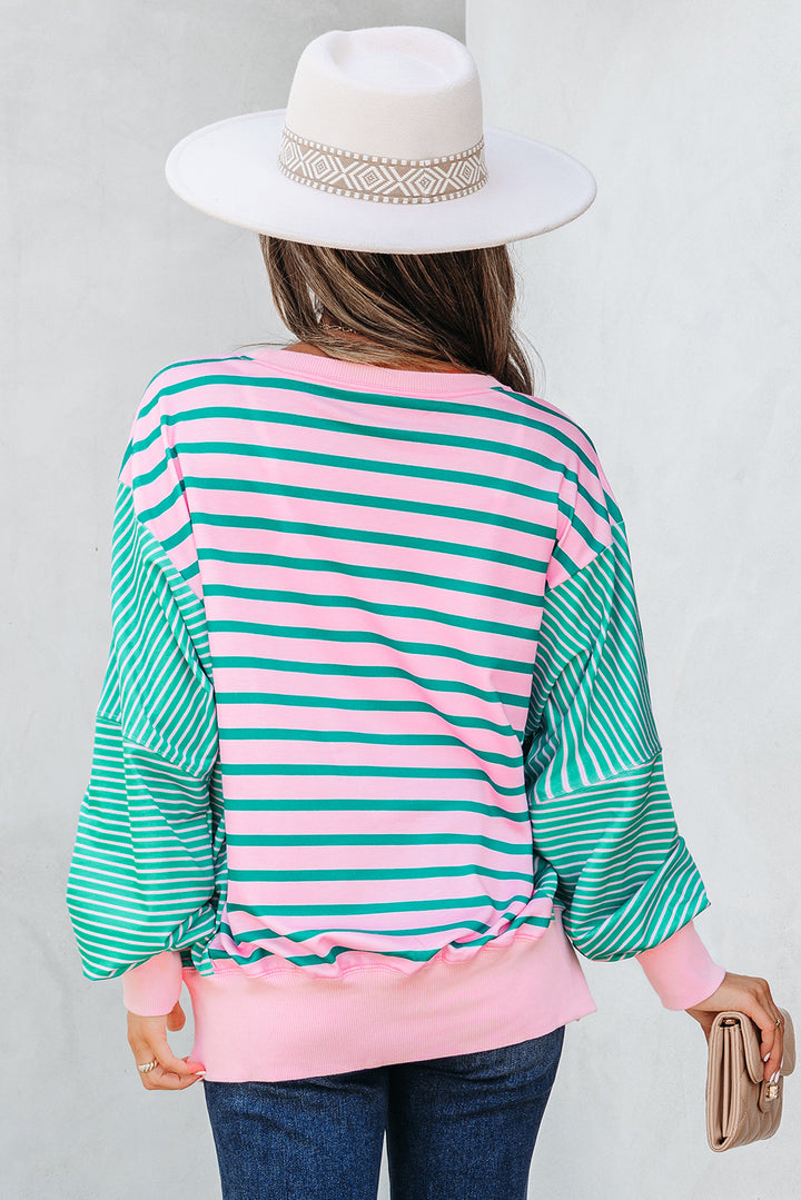 Mix Pattern Color Block Patchwork Side Slit Baggy Sweatshirt