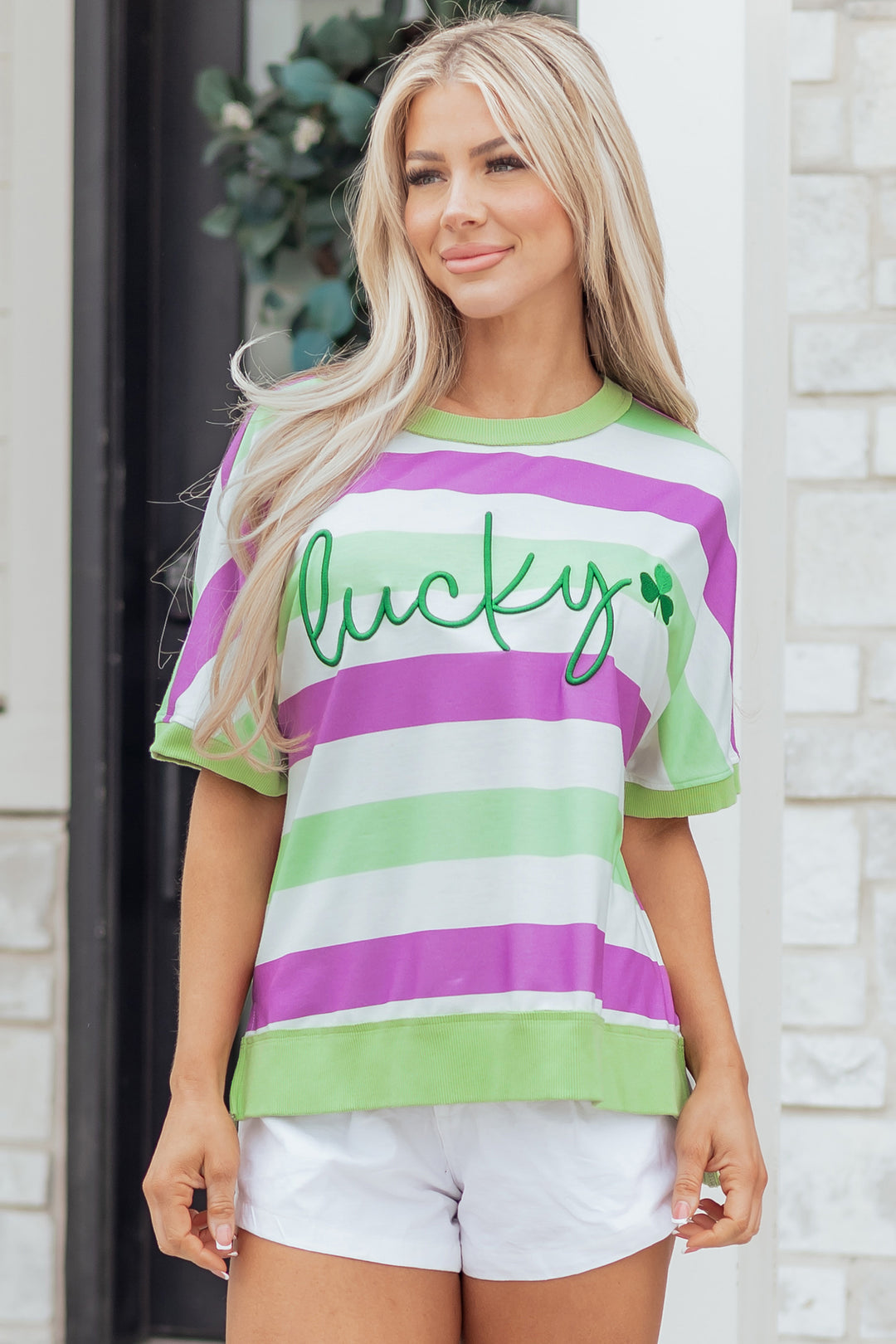 Lucky Clover Embroidered Graphic Dolman Loose Tee