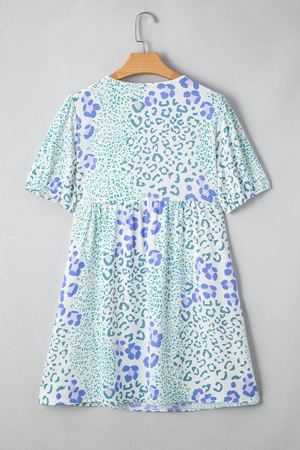 Leopard Contrast Bow Puff Sleeve Mini Dress