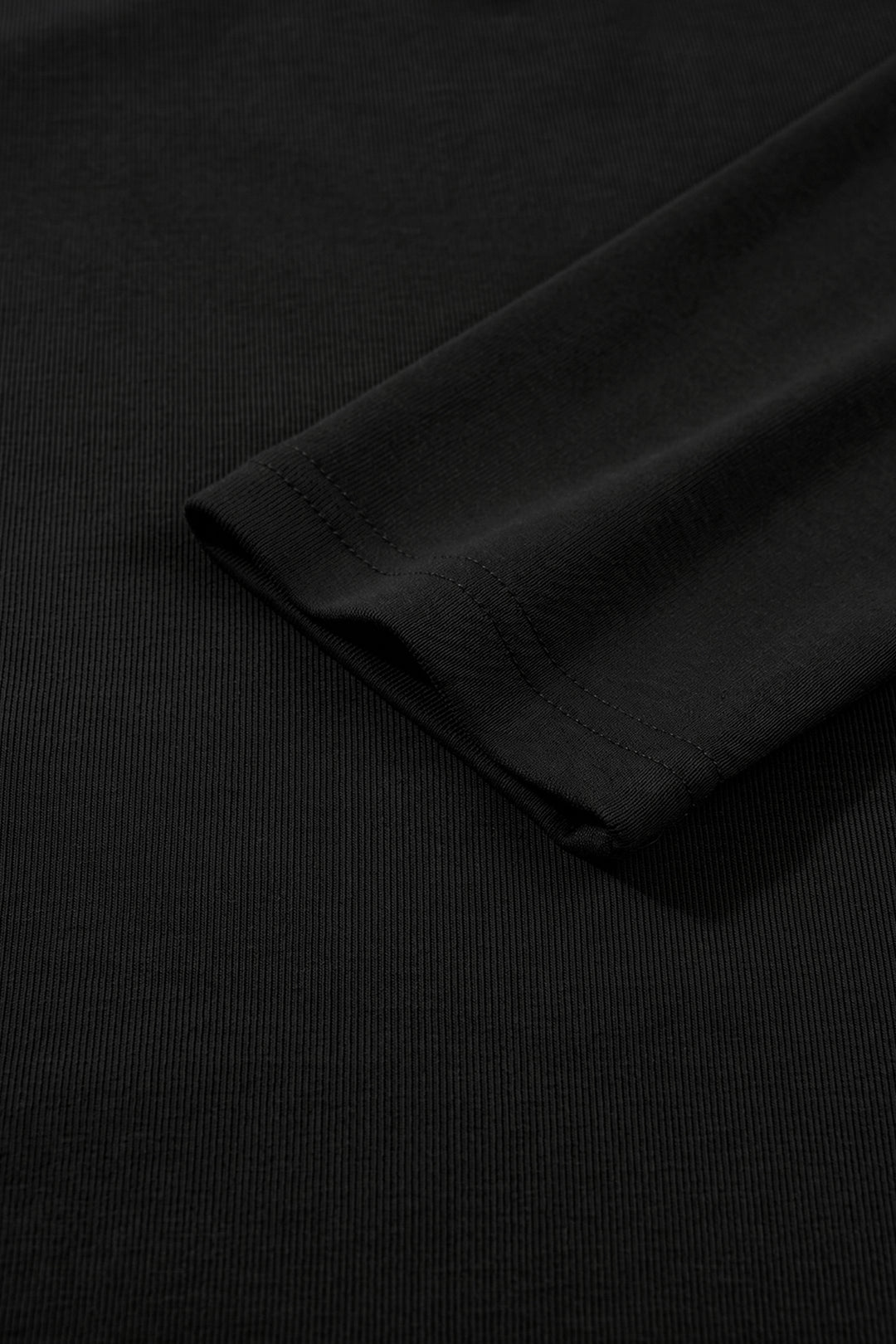 Black Color Block Drape V Neck Pleated Long Sleeve Top
