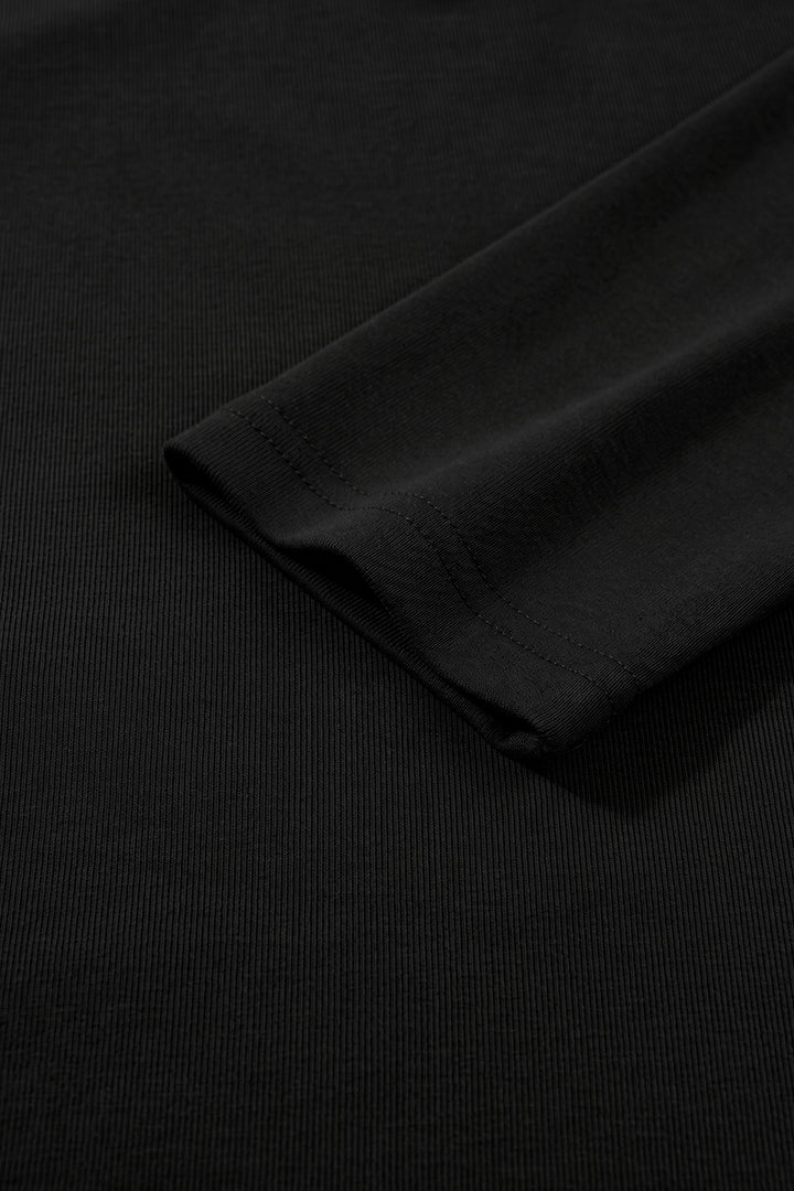 Black Color Block Drape V Neck Pleated Long Sleeve Top