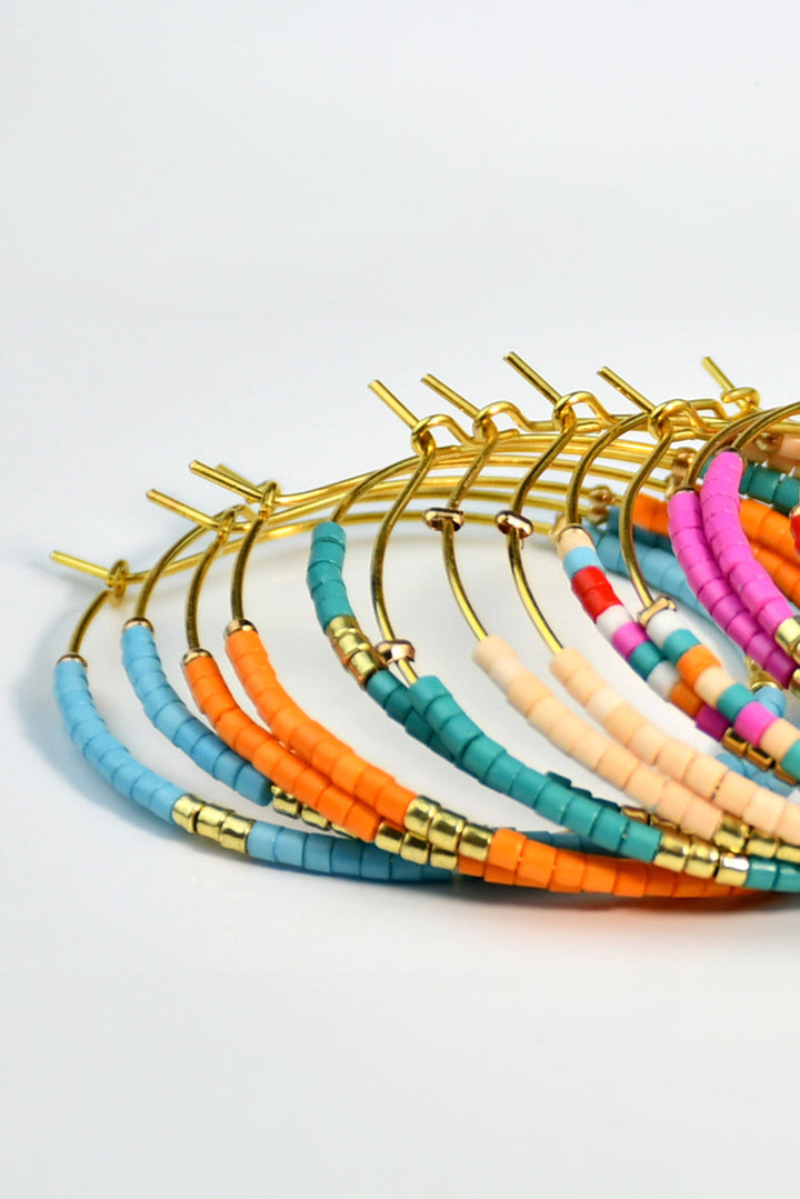 1 Pairs of Rice Beads Gold Plated Alloy Hoop Earrings