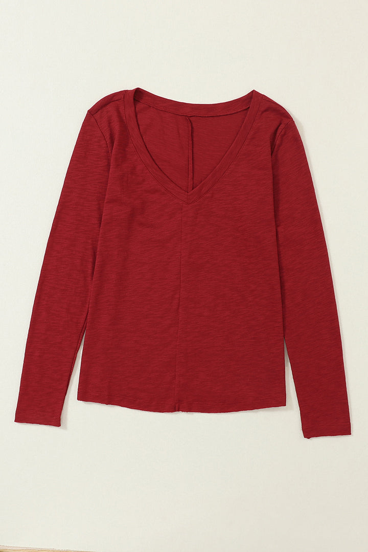 V Neck Center Seam Long Sleeve Tee