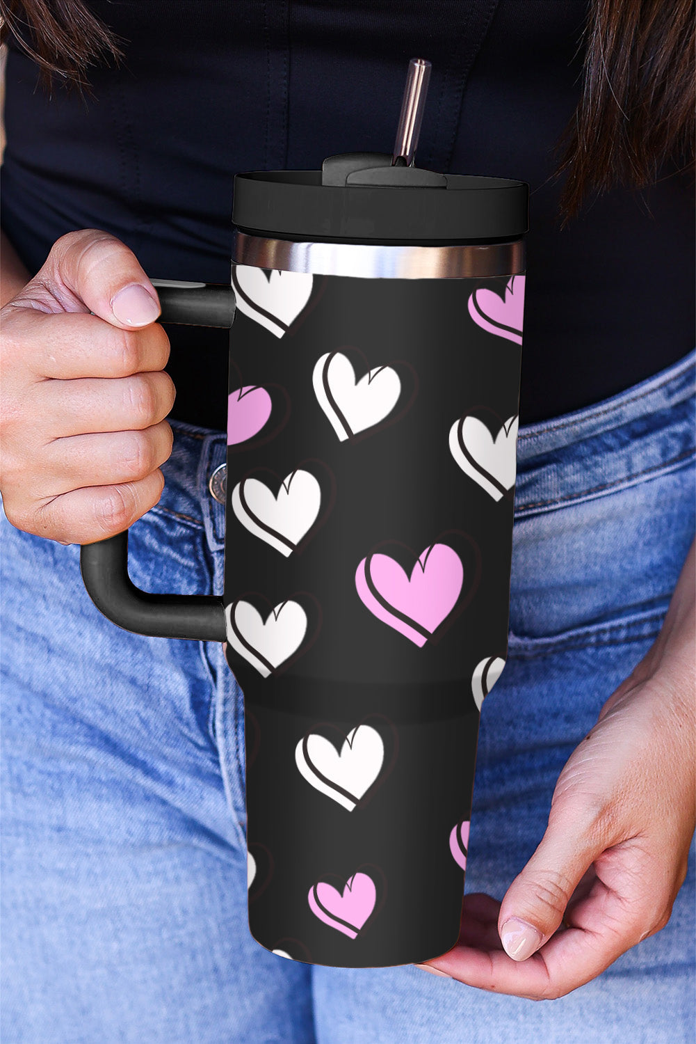 Tasse isotherme avec poignée et imprimé cœur de la Saint-Valentin (40 oz)