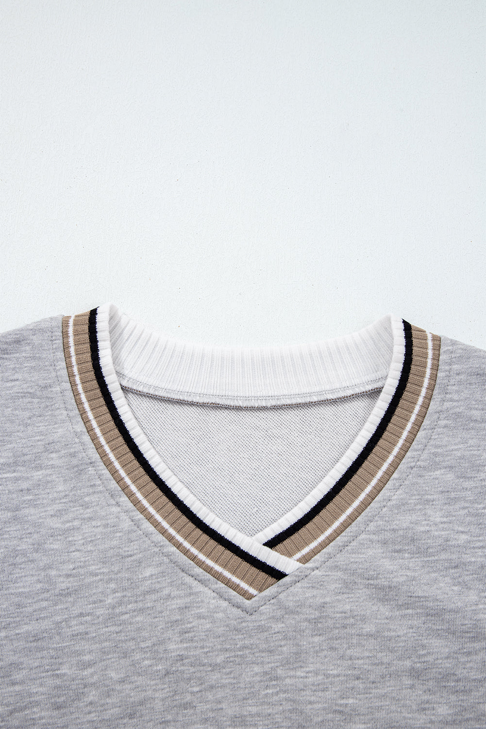 Varsity Contrast Striped Trim V Neck Sweatshirt