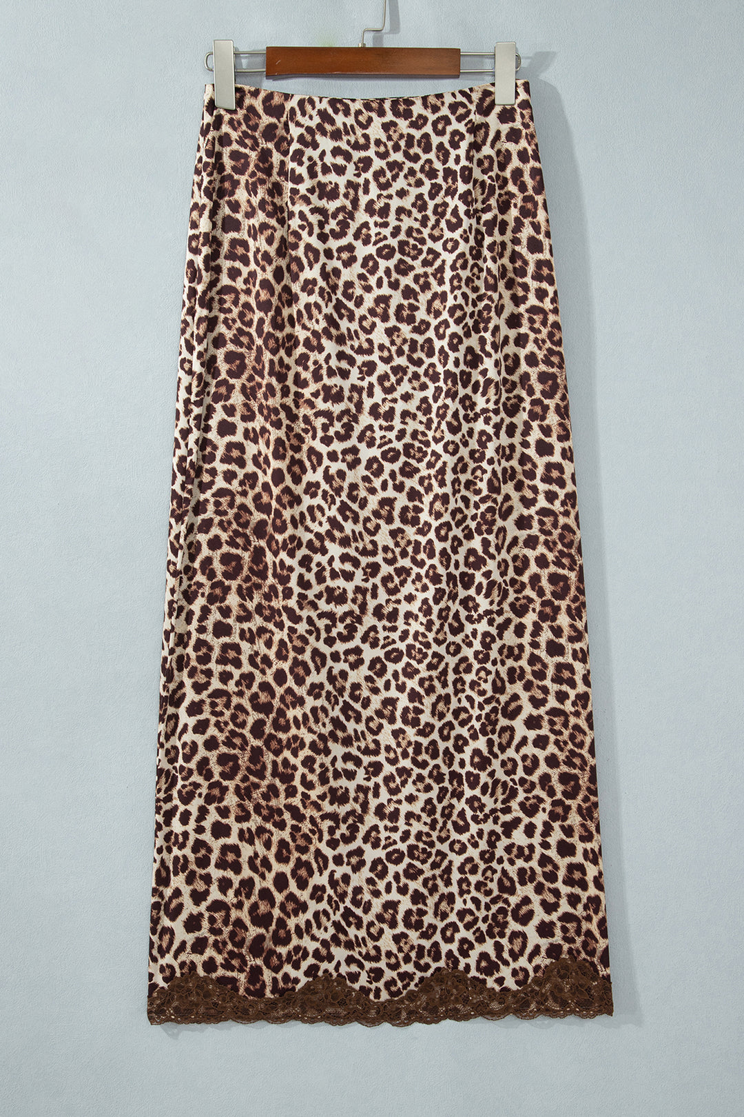 Khaki Cheetah Print Trim Split Long Western Skirt