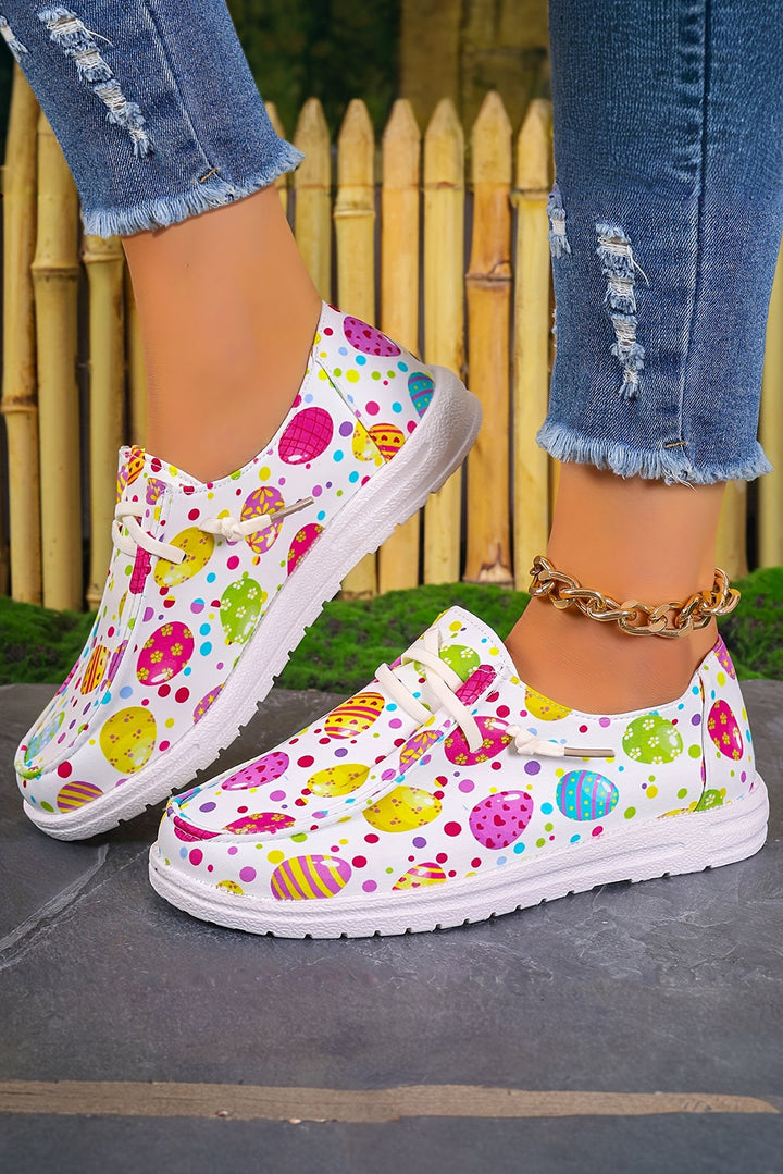 Chaussures plates à enfiler en toile à bout carré et imprimé œufs de Pâques 