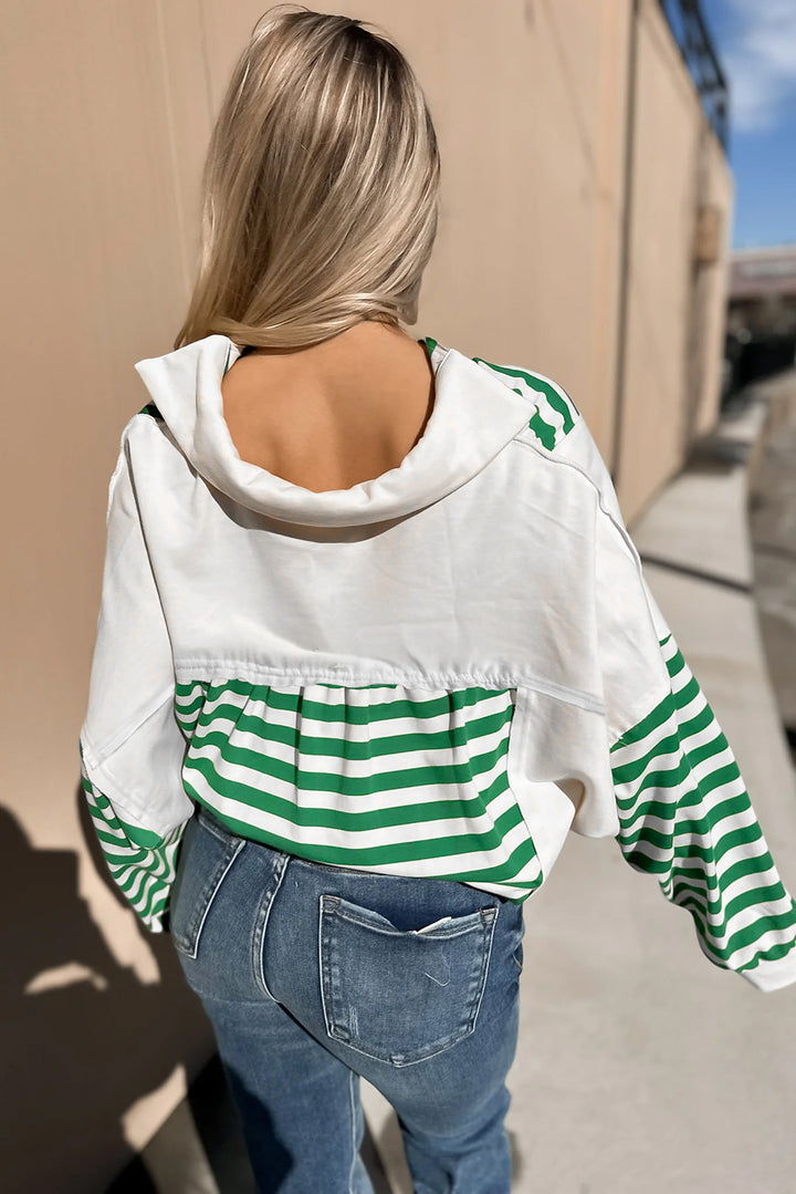 Colorblock Collared V Neck Cropped Knit Pullover