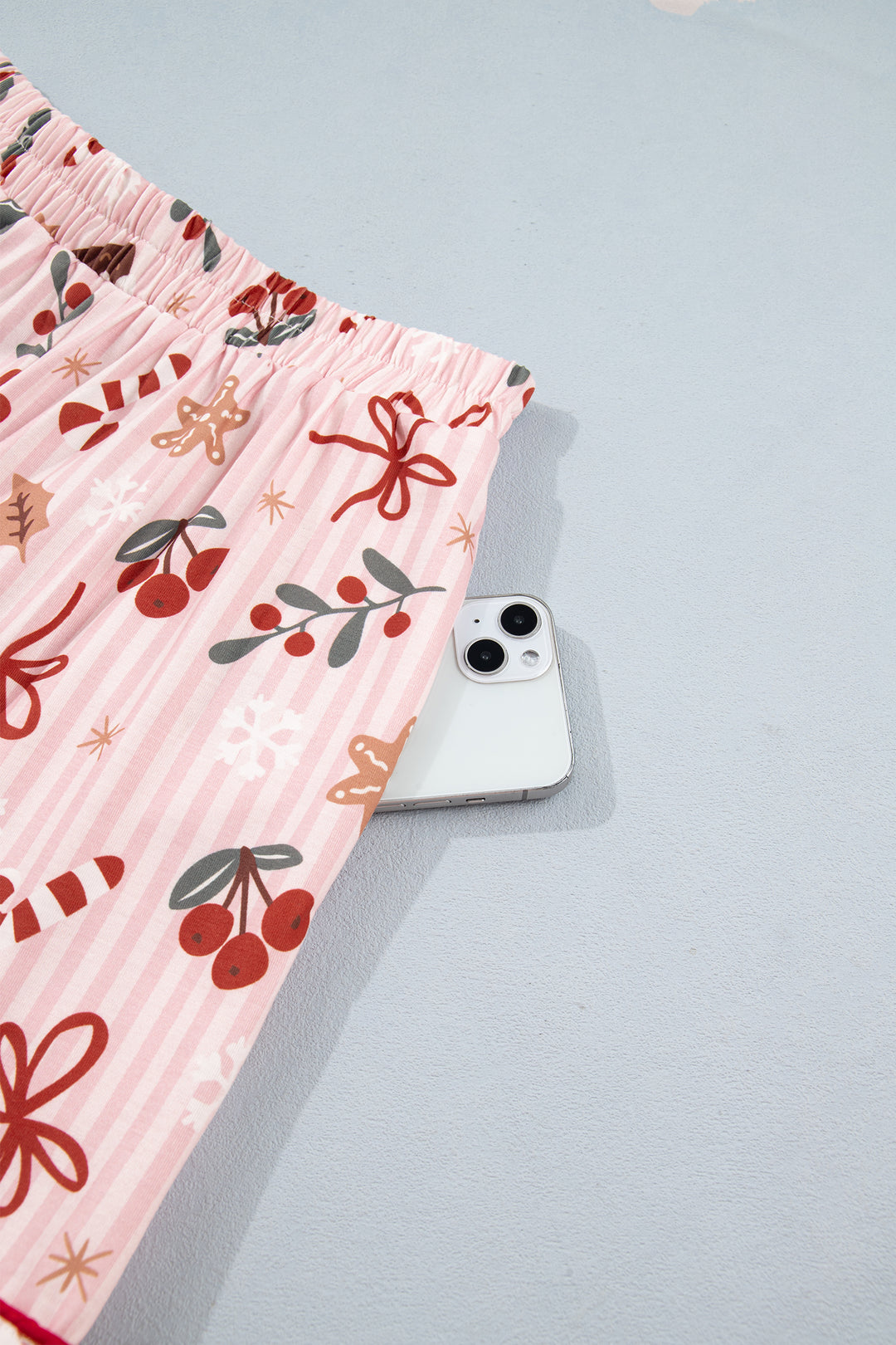 Pink Abstract Christmas Print Short Sleeve Two Piece Lounge Set