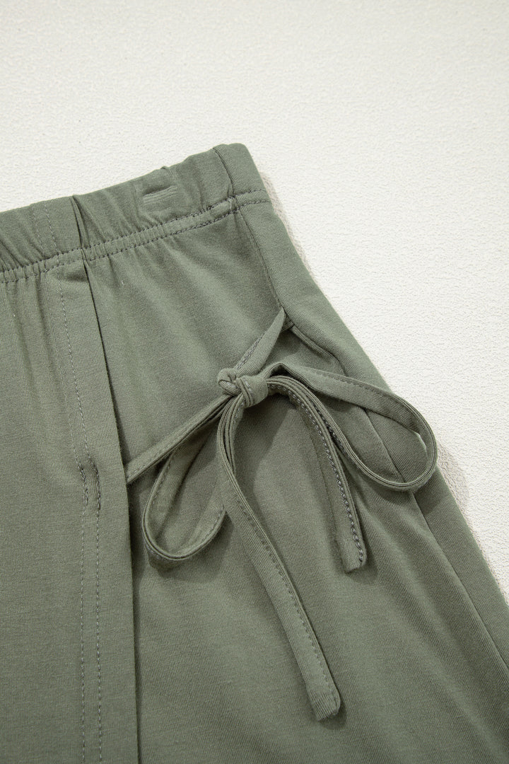 Laurel Green Solid Color Oversize Tee Tie Wrap Mini Skort 2pcs Set