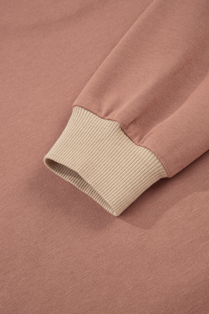 Khaki Color Block Long Sleeve Crop Top Drawstring Pant Set