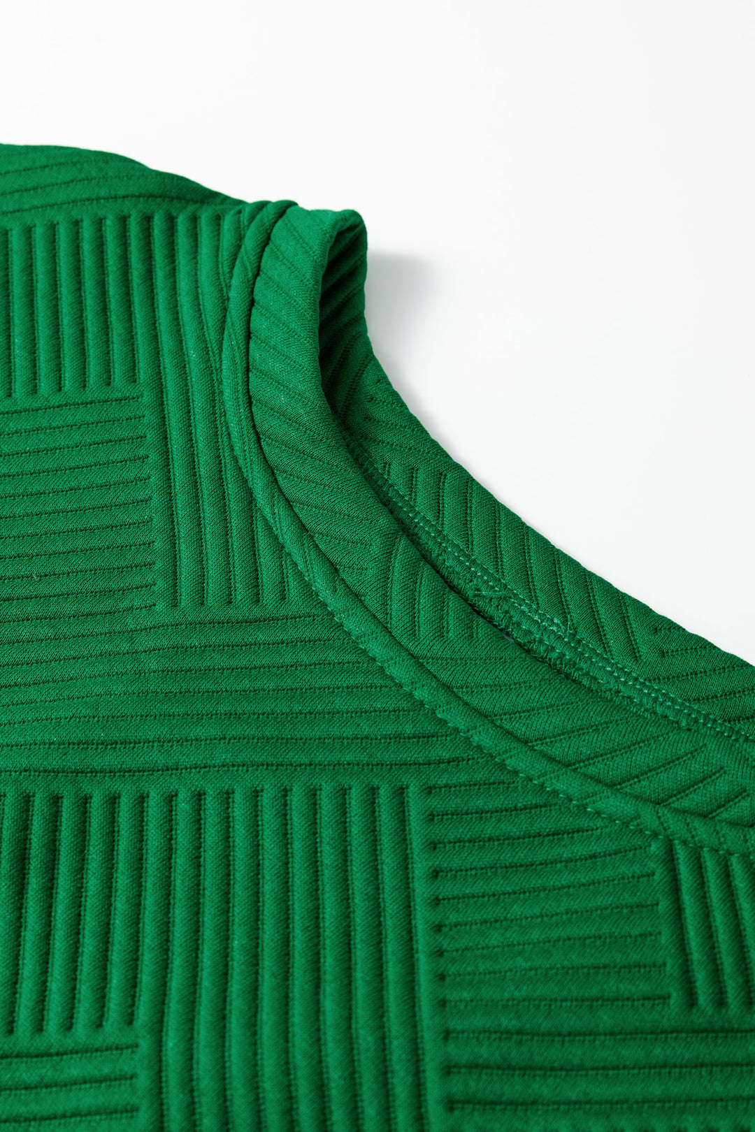 Dark Green Textured Short Sleeve Top and Shorts Set