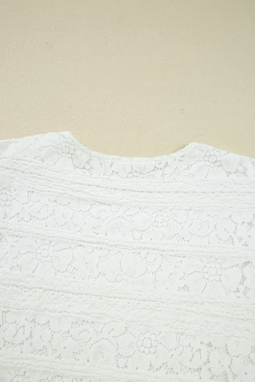 Chic White Lace Crochet Round Neck Puff Sleeve Shift Mini Dress