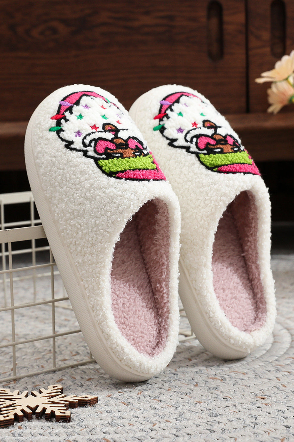 Starry Santa Claus Pattern Christmas Plush Slippers