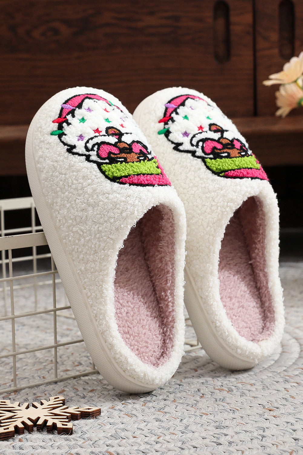 Starry Santa Claus Pattern Christmas Plush Slippers