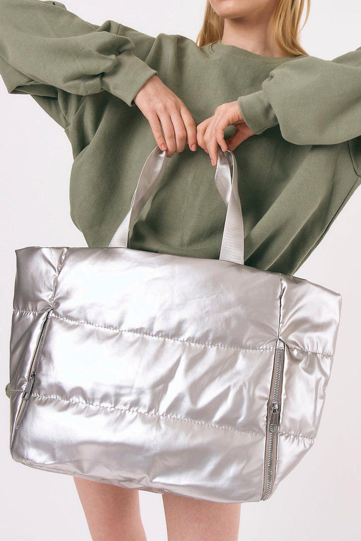 Solid Zipper Puffer Large Tote Bag