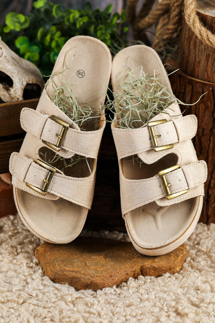 Suede Buckle Decor Footbed Sandal Slippers