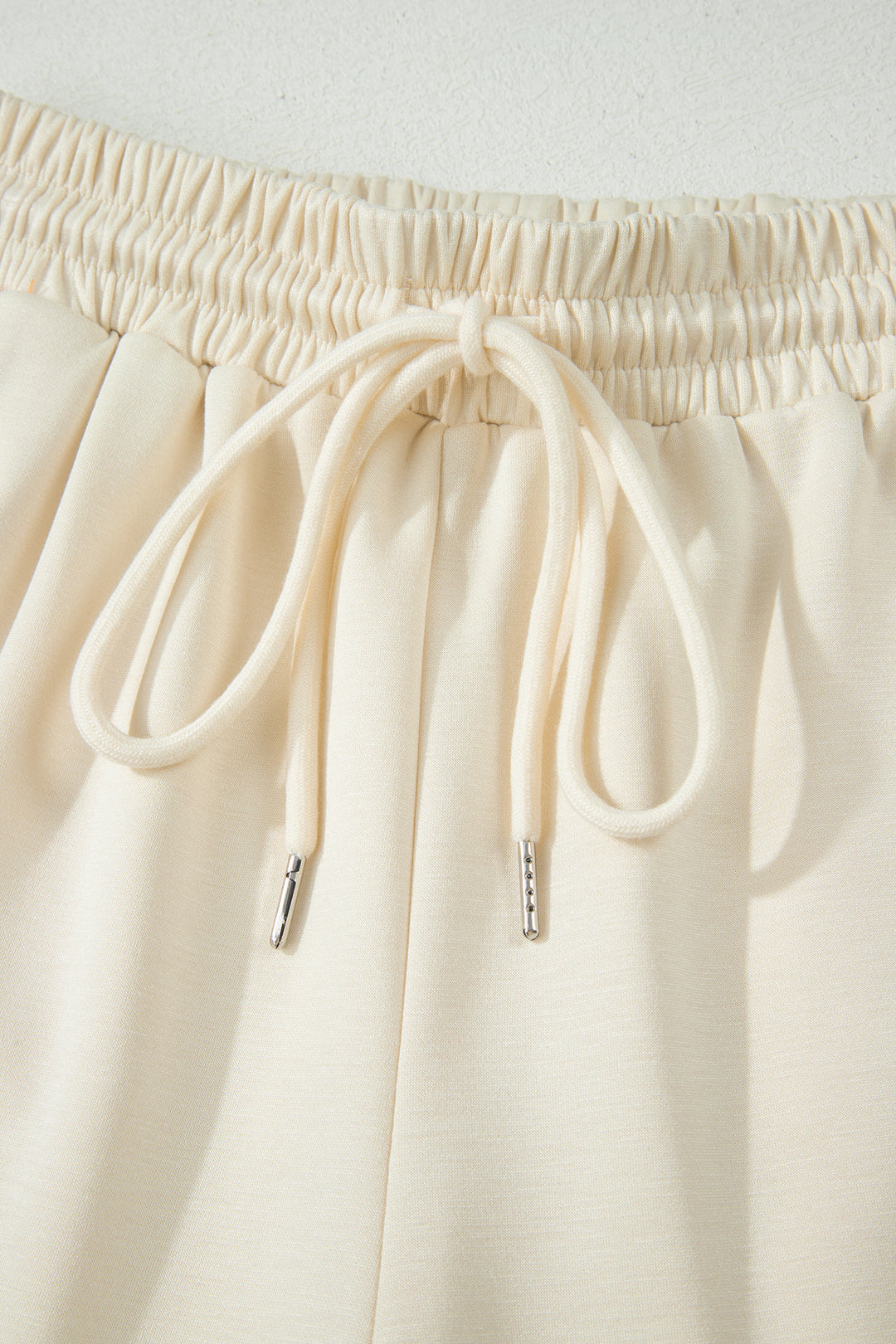 Apricot Colorful Striped Detail Half Zip Polo Tee Loose Shorts Set