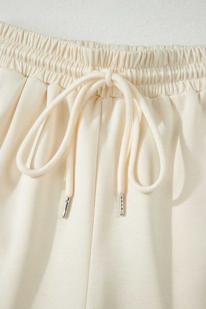 Apricot Colorful Striped Detail Half Zip Polo Tee Loose Shorts Set