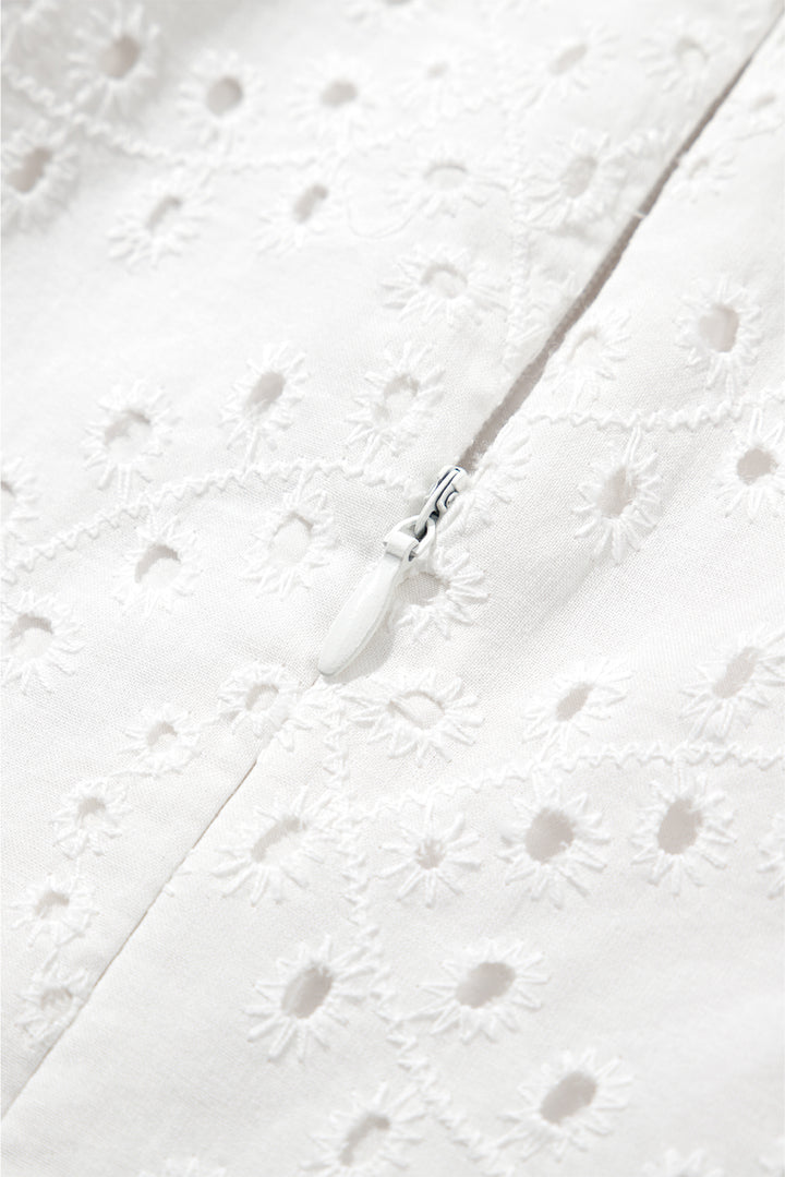 100%Cotton White Floral Eyelet Embroidered Sleeveless Shift Dress