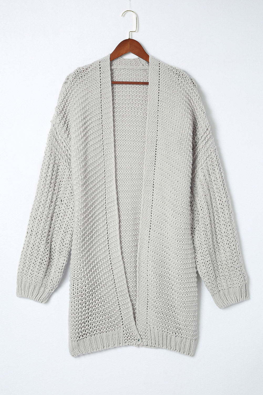 Gray Chunky Oversize Knit Drop Shoulder Puff Sleeve Cardigan