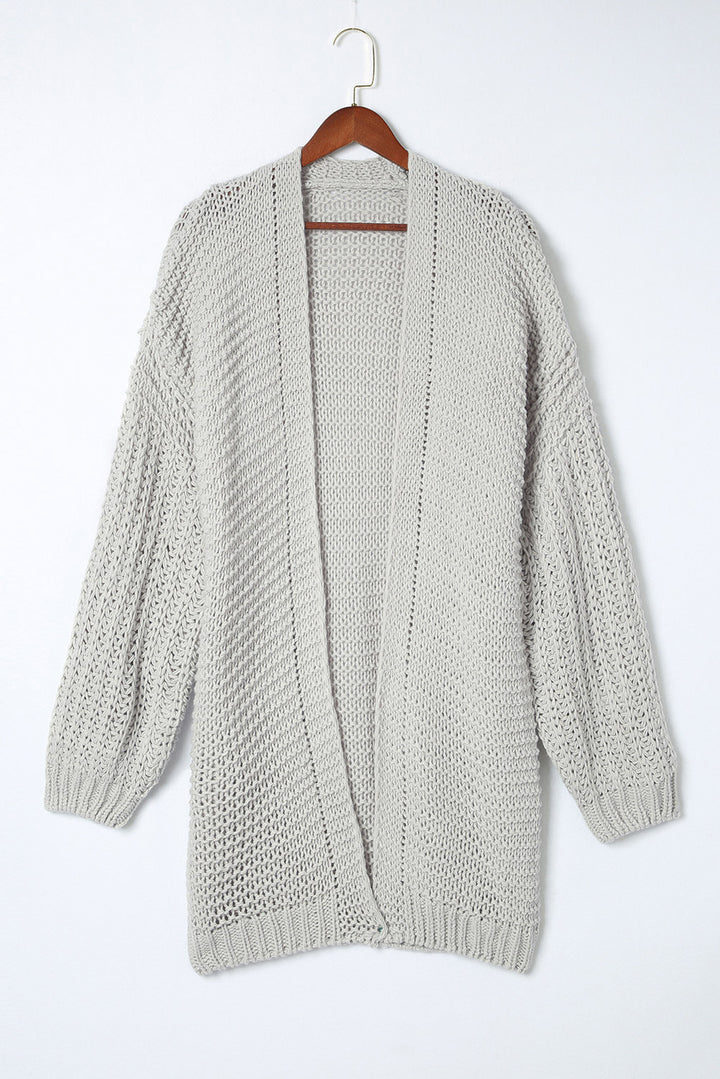 Gray Chunky Oversize Knit Drop Shoulder Puff Sleeve Cardigan