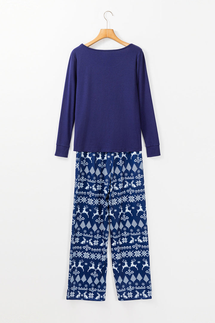 solid top and christmas pants two piece lounge set